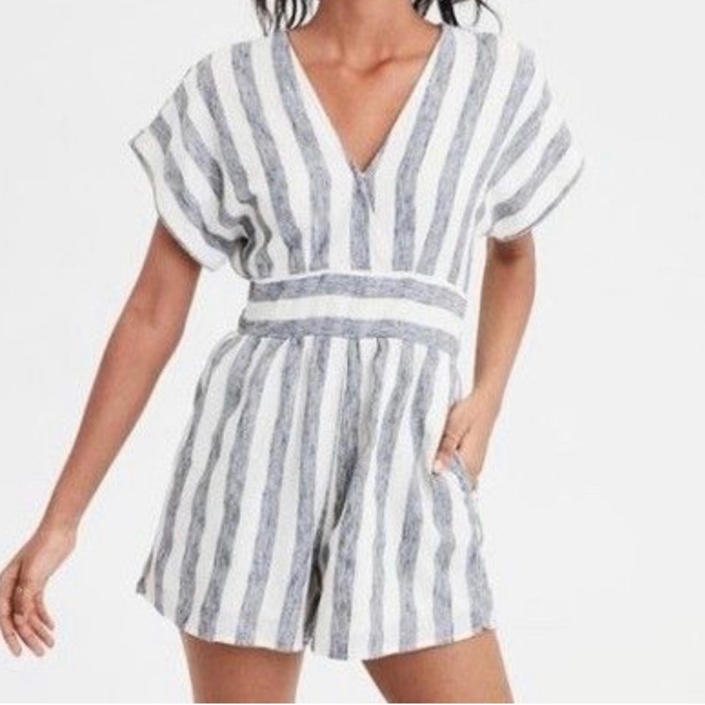 American Eagle Striped Lined Romper Black/White‎ Womens XL Short